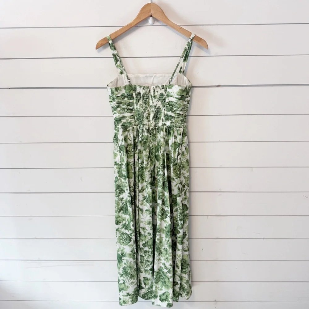 Abercrombie & Fitch | Emerson Poplin Wide Strap Midi Dress green floral Small - Picture 3 of 11